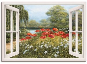 4059745627221 - Wandbild ARTLAND Fensterblick Mohnwiese Bilder Gr B H 70 cm x 50 cm Leinwandbild Fensterblick 1 St grün Bild Poster Bilder als Leinwandbild Wandaufkleber oder in versch Größen