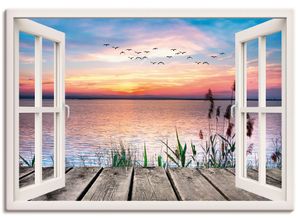 4059745627719 - Wandbild ARTLAND See in den Farben der Wolken Bilder Gr B H 100 cm x 70 cm Leinwandbild Fensterblick Querformat 1 St blau Bild Poster Bilder als Leinwandbild Wandaufkleber oder in versch Größen