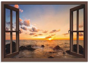 4059745735131 - Wandbild ARTLAND Fensterblick Sonnenuntergang am Meer Bilder Gr B H 100 cm x 70 cm Alu-Dibond-Druck Fensterblick 1 St braun Bild Poster Bilder als Alubild Leinwandbild Wandaufkleber oder in versch Größen