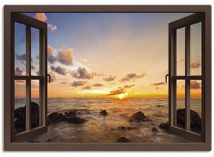 4059745735148 - Wandbild ARTLAND Fensterblick Sonnenuntergang am Meer Bilder Gr B H 100 cm x 70 cm Leinwandbild Fensterblick 1 St braun Bild Poster Bilder als Alubild Leinwandbild Wandaufkleber oder in versch Größen