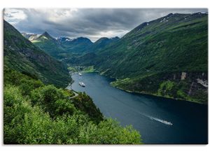 4059745765916 - Wandbild ARTLAND Blick auf den Geirangerfjord Norwegen Bilder Gr B H 90 cm x 60 cm Leinwandbild Küste 1 St grün Kunstdrucke Bilder als Alubild Leinwandbild Wandaufkleber oder Poster in versch Größen