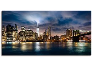 4059745772792 - Wandbild ARTLAND Sonnenaufgang über Manhattan Bilder Gr B H 150 cm x 75 cm Leinwandbild Amerika 1 St blau Bild Poster Bilder als Alubild Leinwandbild Wandaufkleber oder in versch Größen