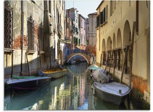 4059745779760 - Glasbild ARTLAND Boote auf Kanal in Venedig Bilder Gr B H 60 cm x 45 cm Glasbild Italien 1 St gelb Glasbilder in verschiedenen Größen