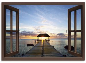 4059745783705 - Wandbild ARTLAND Fensterblick Steg im Gegenlicht Bilder Gr B H 100 cm x 70 cm Leinwandbild Fensterblick 1 St braun Bild Poster Bilder als Alubild Leinwandbild Wandaufkleber oder in versch Größen