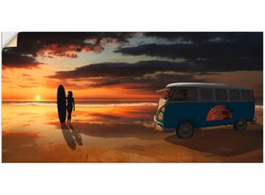4059745789417 - Wandbild ARTLAND Surfen in Kalifornien mit Bulli T1 Bilder Gr B H 150 cm x 75 cm Wandaufkleber - Vinyl Küste 1 St orange Bild Kunstdruck Metallbild Metallbilder Bilder als Alubild Leinwandbild Wandaufkleber oder Poster in versch Größen