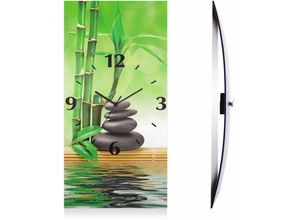 4059745811811 - Wanduhr ARTLAND Spa Konzept Zen Basaltsteine Wanduhren Gr B H T 25 cm x 50 cm x 03 cm Funkuhr grün Wanduhren 3D Optik gebogen mit Quarz- oder Funkuhrwerk versch Größen