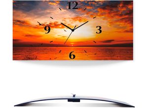 4059745812092 - Wanduhr ARTLAND Sonnenuntergang am Strand Wanduhren Gr B H T 50 cm x 25 cm x 03 cm Funkuhr orange Wanduhren 3D Optik gebogen mit Quarz- oder Funkuhrwerk versch Größen