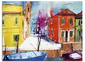 4059745832229 - Glasbild ARTLAND Venedig Burano Fondamenta del Pizzo Bilder Gr B H 80 cm x 60 cm Glasbild Italien Querformat 1 St blau Bild Glasbild Glasbilder Bilder in verschiedenen Größen