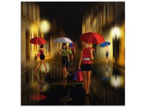 4059745840880 - Glasbild ARTLAND Frauen beim Einkaufen im Regen Bilder Gr B H 50 cm x 50 cm Glasbild Frau quadratisch 1 St bunt Bild Glasbild Glasbilder Bilder in verschiedenen Größen