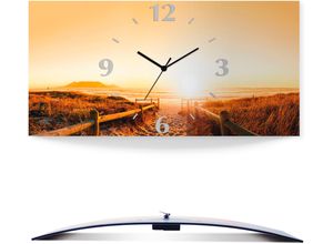 4059745860260 - Wanduhr ARTLAND Sonnenuntergang Panorama Strand Wanduhren Gr B H T 50 cm x 25 cm x 03 cm Funkuhr braun Wanduhren 3D Optik gebogen mit Quarz- oder Funkuhrwerk versch Größen