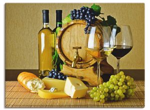 4059745869263 - Wandbild ARTLAND Käse Wein und Trauben Bilder Gr B H 80 cm x 60 cm Leinwandbild Lebensmittel Querformat 1 St gelb Bild Poster Bilder als Alubild Leinwandbild Wandaufkleber oder in versch Größen