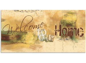 4059745908191 - Wandbild ARTLAND Willkommen in unserem Zuhause Bilder Gr B H 40 cm x 20 cm Alu-Dibond-Druck Sprüche & Texte Querformat 1 St braun Kunstdrucke als Alubild Leinwandbild Wandaufkleber oder Poster in versch Größen