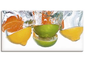 4059745919975 - Wandbild ARTLAND Zitrusfrüchte fallen in klares Wasser Bilder Gr B H 100 cm x 50 cm Leinwandbild Lebensmittel Querformat 1 St bunt Bild Poster Bilder als Alubild Leinwandbild Wandaufkleber oder in versch Größen