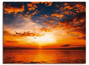 4059745920902 - Wandbild ARTLAND Sonnenuntergang am Strand Bilder Gr B H 120 cm x 90 cm Leinwandbild Sonnenaufgang & -untergang Querformat 1 St orange Bild Poster Bilder als Alubild Leinwandbild Wandaufkleber oder in versch Größen