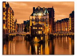 4059745923972 - Wandbild ARTLAND Speicherstadt in Hamburg Bilder Gr B H 120 cm x 90 cm Leinwandbild Deutschland Querformat 1 St orange Bild Poster Bilder als Alubild Leinwandbild Wandaufkleber oder in versch Größen