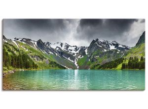 4059745927703 - Wandbild ARTLAND Bergsee Bilder Gr B H 100 cm x 50 cm Leinwandbild Berge Querformat 1 St grün Bild Leinwandbild Kunstdrucke Bilder als Alubild Leinwandbild Wandaufkleber oder Poster in versch Größen