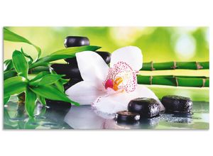 4059745927956 - Wandbild ARTLAND Spa Steine Bambus Zweige Orchidee Bilder Gr B H 100 cm x 50 cm Alu-Dibond-Druck Zen Querformat 1 St grün Bild Poster Bilder als Alubild Leinwandbild Wandaufkleber oder in versch Größen