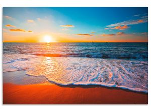 4059745930444 - Wandbild ARTLAND Sonnenuntergang und das Meer Bilder Gr B H 90 cm x 60 cm Alu-Dibond-Druck Strand Querformat 1 St blau Bild Poster Bilder als Alubild Leinwandbild Wandaufkleber oder in versch Größen