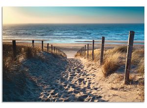 4059745930505 - Wandbild ARTLAND Weg zum Nordseestrand Sonnenuntergang Bilder Gr B H 90 cm x 60 cm Alu-Dibond-Druck Strand Querformat 1 St beige (naturfarben) Bild Metallbild Metallbilder Bilder als Alubild Leinwandbild Wandaufkleber oder Poster in versch Größen