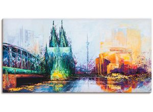 4059745941761 - Wandbild ARTLAND Köln Skyline Bilder Gr B H 100 cm x 50 cm Leinwandbild Deutschland 1 St orange Kunstdrucke Bilder als Alubild Leinwandbild Wandaufkleber oder Poster in versch Größen