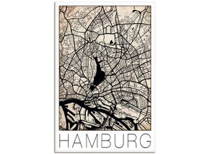 4059745966009 - Wandbild ARTLAND Retro Karte Hamburg Deutschland Grunge Bilder Gr B H 60 cm x 90 cm Leinwandbild Deutschland Hochformat 1 St beige (naturfarben) Bild Poster Bilder als Alubild Leinwandbild Wandaufkleber oder in versch Größen