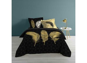 4059865081750 - Dynamic24 - 3tlg Wende Bettwäsche Baumwolle 240x220 cm schwarz gold 1643561