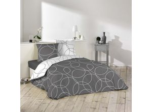 4059865088933 - 3tlg Mikrofaser Bettwäsche 240x220 grau Kreis Bettdecke Übergröße Bett King Size