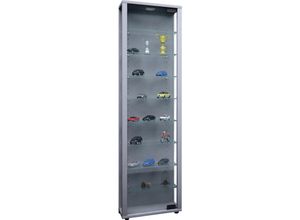 4059865103353 - Edana Maxi Vitrinenschrank 1 Glastür mit LED-Licht Glasvitrine 8 Glasböden Silberfarbig 56-911773