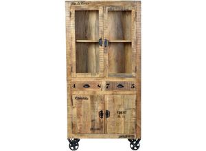 4059865160318 - Vitrine Rustic Mangoholz Wohnzimmerschrank Schrank Vitrinenschrank Anrichte