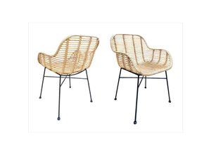 4059865166662 - 2er Set Armlehnstuhl Rattan natur Essstuhl Küchenstuhl Esszimmerstuhl Stuhl