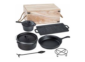 4059865460173 - 7tlg Dutch Oven Set Gusseisen Guss Topfset Topf Pfanne Camping Grill Platte BBQ