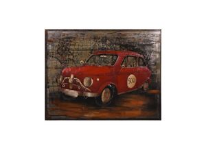 4059865632648 - 3D Metallbild rotes Auto Metall Wandbild Retro Vintage Bild Bar Küche Wohnzimmer