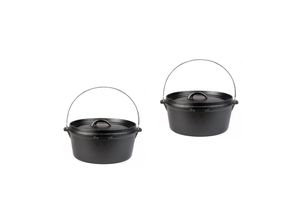 4059865653414 - 2er Set Dutch Oven 5 L Gusseisen Topfset Topf Pfanne Camping Grill Platte BBQ