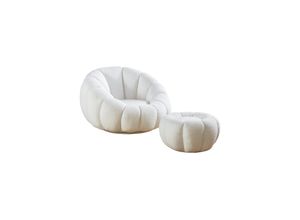 4059865708855 - Sessel und Hocker Set Teddyfell Weiß Relaxsessel Polstersessel Loungesessel