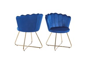 4059865711527 - Muschelstuhl Samt 2er Set blau Polsterstuhl Esszimmerstuhl Küche Stuhl Stühle