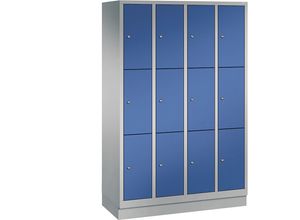 4060061713093 - C+P Schließfachschrank Classic H1800xB1190xT500 Korpus Weißaluminium Türen Enzianblau 4 Abteile 12 Fächer