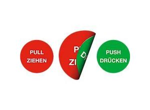 4060081003983 - moedel Piktogramm-Aufkleber „Ziehen Drücken“ doppelseitig bedruckt selbstklebend Ø 100 mm Folie rot-grün