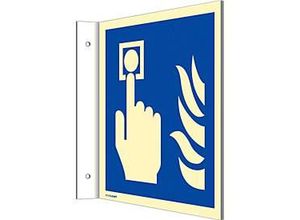 4060081065943 - moedel Fahnenschild „Hausalarm Brandmelder Flamme“ Leuchtklasse C 160 mcd m² bis 148 m L 148 x B 148 mm Aluminium blau-weiß