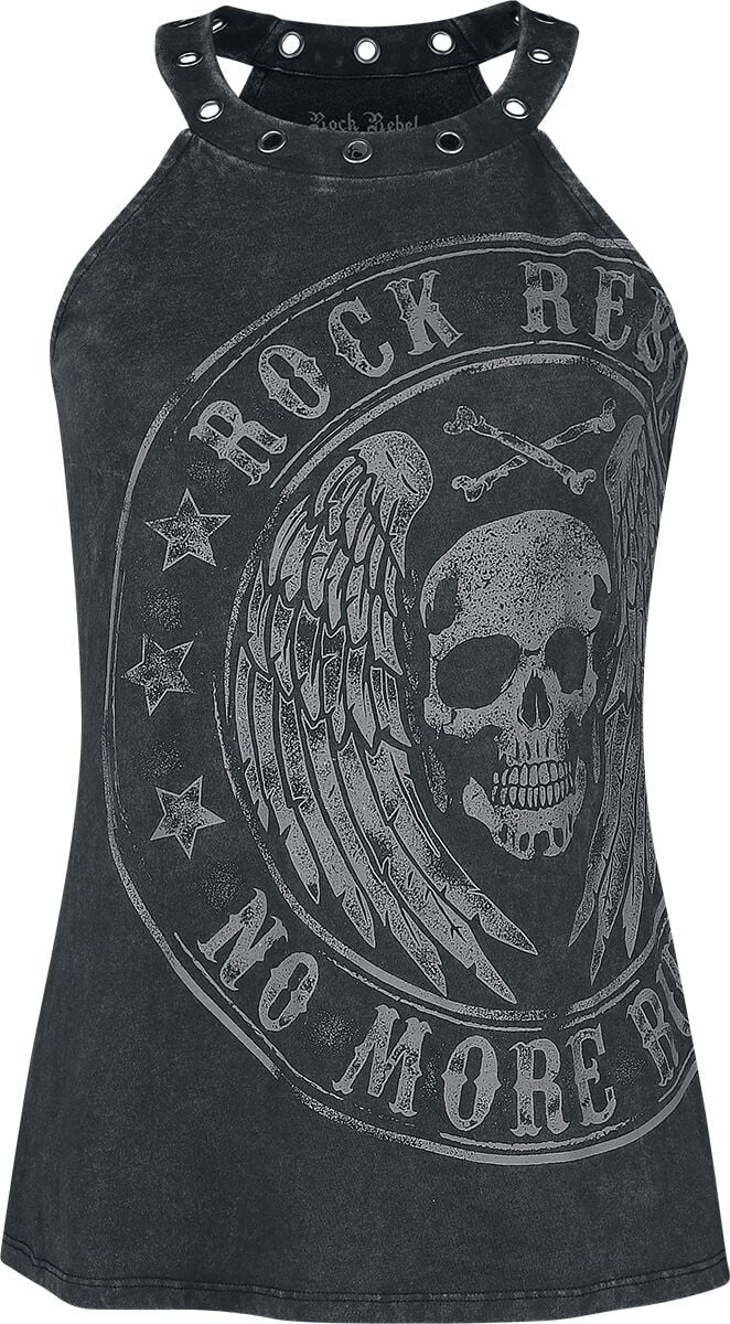4060587814021 - Top mit Print und Ösen Rock Rebel Neckholder schwarz in L 4060587814021 - Top mit Print und Ösen Rock Rebel Neckholder schwarz in L