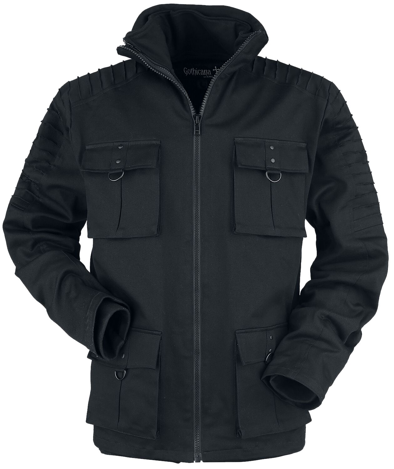 4060587836276 - Winterjacke mit Klappentaschen Ziernähten Winterjacke schwarz in XXL