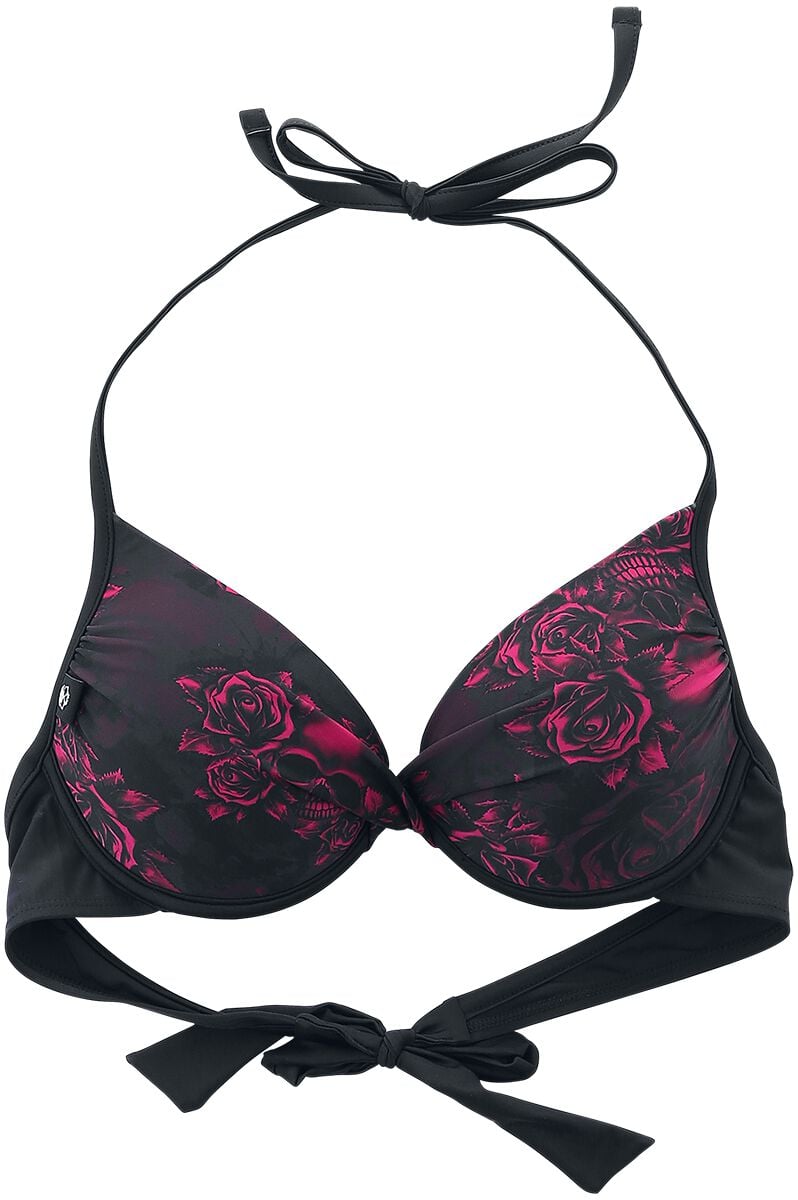 4060587957636 - Schwarzes Bikinioberteil mit Skull & Roses Motiv Bikini-Oberteil schwarz in M