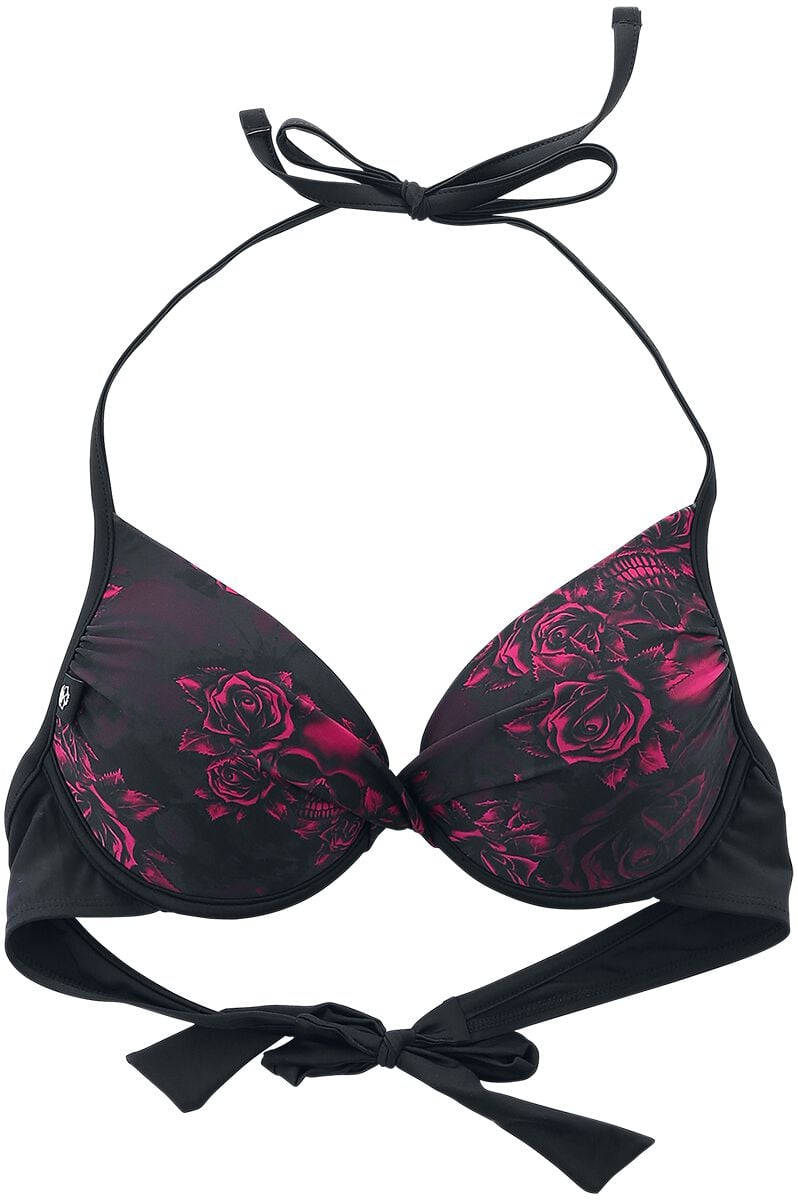 4060587957667 - Schwarzes Bikinioberteil mit Skull & Roses Motiv Bikini-Oberteil schwarz in XXL