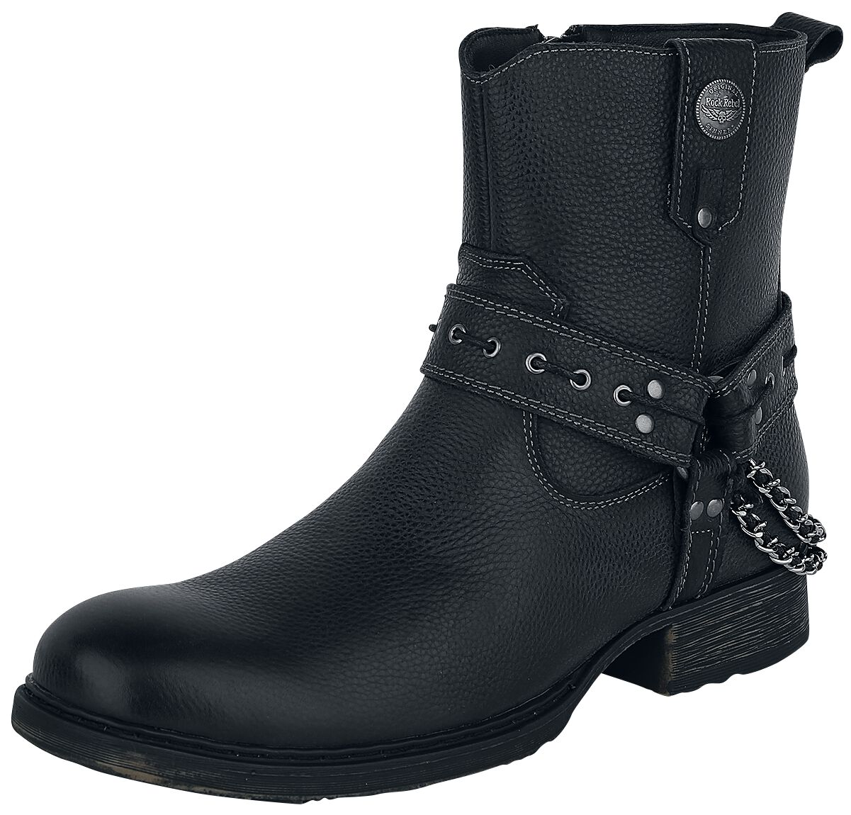 4060587958466 - Schwarze Bikerboots mit Riemen und Ketten Bikerboot schwarz in EU43