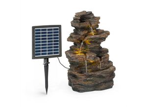 4060656226274 - Messina Kaskadenbrunnen Solarbrunnen Gartenbrunnen 4 Stufen Akkubetrieb 28W Solarpanel led - Brauner Stein - Blumfeldt