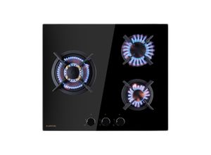 4060656458279 - Goldflame 3 Gaskochfeld 3-flammig Messing-Brenner Glaskeramik Schwarz