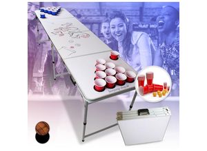 4060656464263 - Beercup - Backspin Beer Pong Tisch Set White diy Tragegriffe Ballhalter 6 Bälle - Weiß