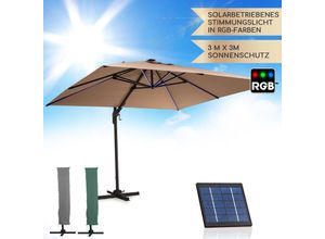 4060656512629 - - Sonnenschirm für Balkon Sonnenschirm mit Solarpanel & led Beleuchtung Wasserdicht & UV-Schutz Balkon Sonnenschirm für Terrasse Balkon