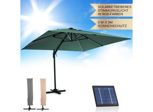 4060656512636 - Sonnenschirm für Balkon Sonnenschirm mit Solarpanel & led Beleuchtung Wasserdicht & UV-Schutz Balkon Sonnenschirm für Terrasse Balkon & Garten