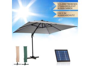 4060656512643 - - Sonnenschirm für Balkon Sonnenschirm mit Solarpanel & led Beleuchtung Wasserdicht & UV-Schutz Balkon Sonnenschirm für Terrasse Balkon