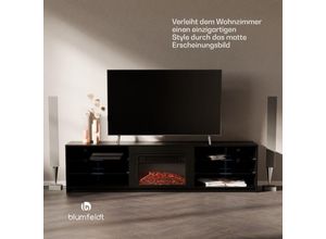 4060656525070 - Klarstein tv Board Wohnzimmer Möbel für tv 160 cm Fernsehschrank mit Elektrokamin Großes TV-Lowboard Niedrige TV-Schränke mit Farbigen LEDs